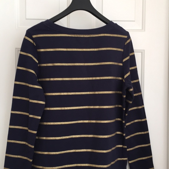 Charter Club Top Petite Medium Blue Gold Stripes Long Sleeves Warm Comfy Festive - Picture 8 of 9